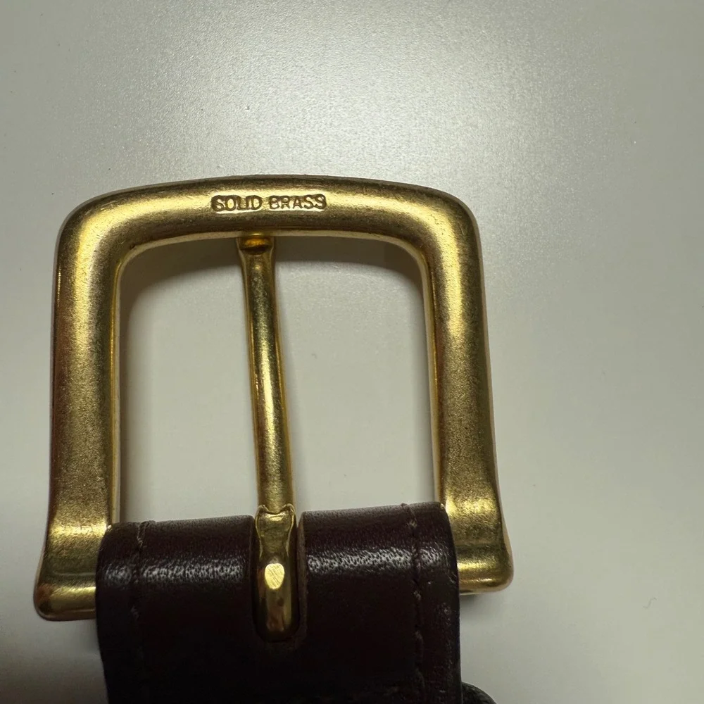Vineyard Vines Belt Mens 36 Navy Green Sailboat Leather Brass Preppy USA Made